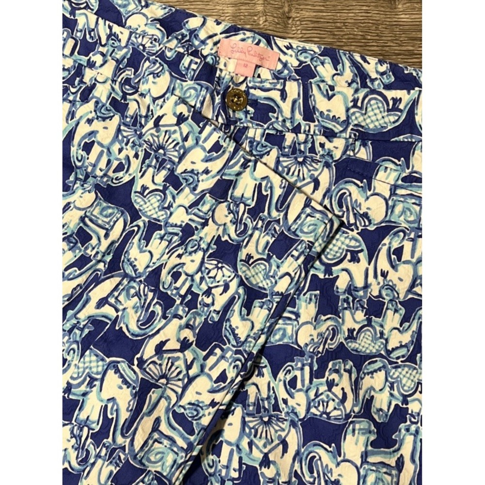 Lilly Pulitzer Get Trunky Bomber Blue Kelly Skinny Ankle Pants SZ 12 (35x29)